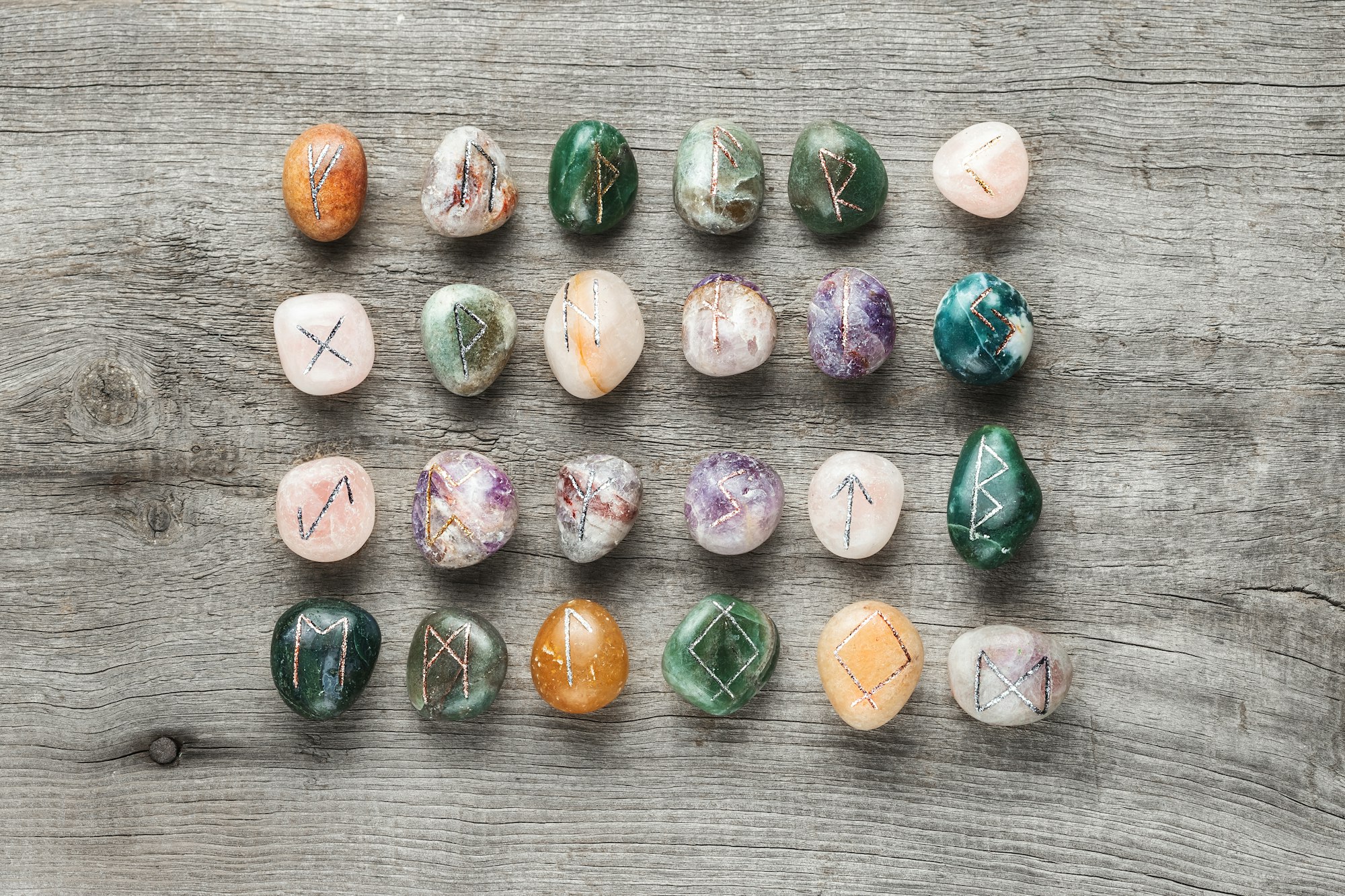 Elder Futhark Rune Stones Set Made of Natural Gems